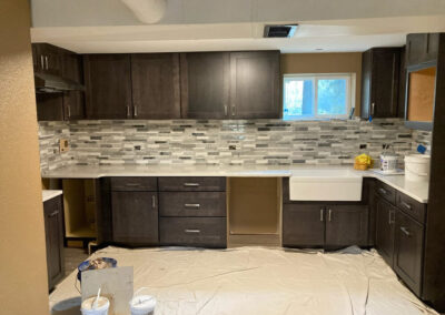 Basement Kitchen Cabinets Counters Installed - After